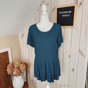 Lane Bryant Turquoise Rouched Short Sleeve Top